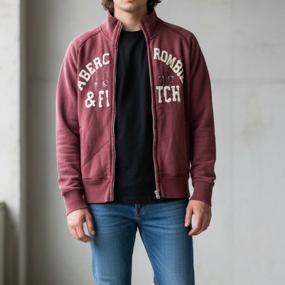 Abercrombie & Fitch Men's Burgundy Zip-Up Jacket - Picture 2 of 7